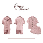 Happy Secret Womens Silk Satin Pajamas Set Short Sleeve Sleepwear Button Down Loungewear 2 Piece Pjs Lounge Set