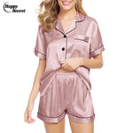 Happy Secret Womens Silk Satin Pajamas Set Short Sleeve Sleepwear Button Down Loungewear 2 Piece Pjs Lounge Set