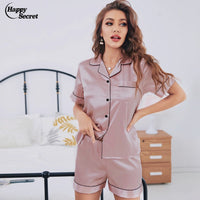 Happy Secret Womens Silk Satin Pajamas Set Short Sleeve Sleepwear Button Down Loungewear 2 Piece Pjs Lounge Set