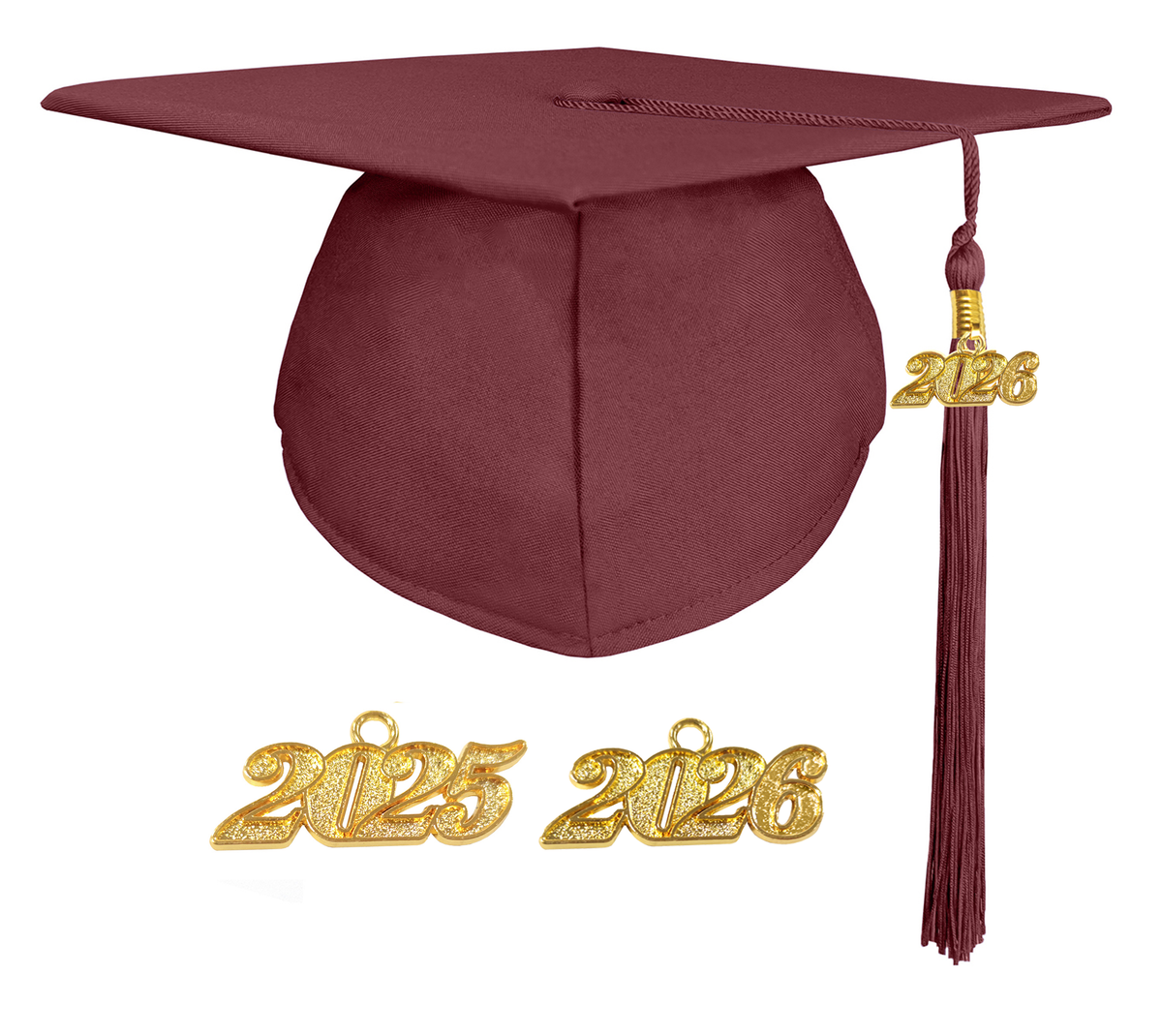 Matte Adult Graduation Cap with Graduation Tassel Charm Maroon (One Si ...
