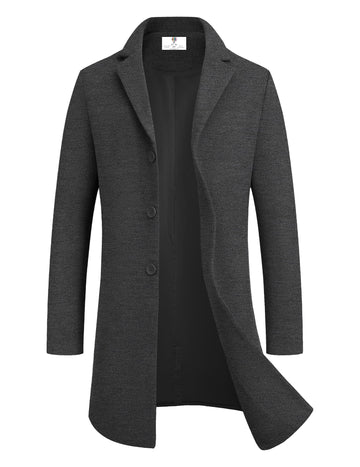 Gradplaza Men's Wool Blend Pea Coat Notched Collar Single Breasted Overcoat Warm Winter Trench Coat