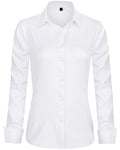 Gradplaza  Womens Dress Shirts Long Sleeve Button Down Shirts Wrinkle-Free Solid Work Blouse