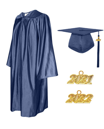 Shiny Graduation Cap and Gown with Tassel Charm Navy