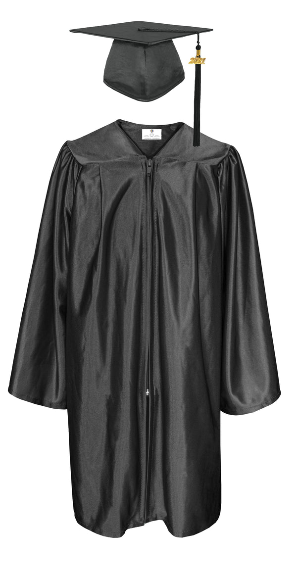 Shiny Kindergarten Graduation Gown Cap & Tassel Charm Black