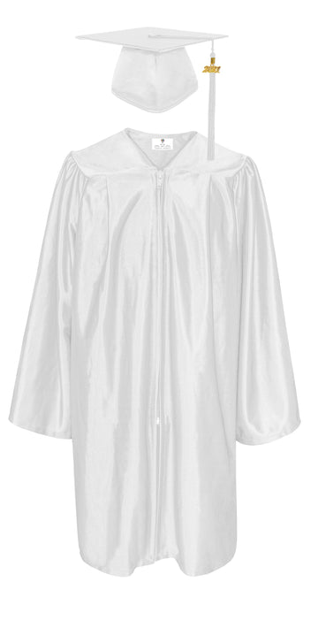 Shiny Kindergarten Graduation Gown Cap & Tassel Charm White