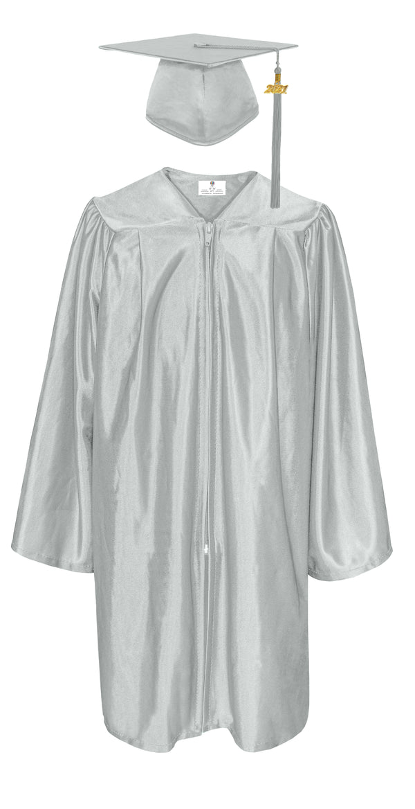 Shiny Kindergarten Graduation Gown Cap & Tassel Charm Silver
