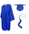 Matte Graduation Cap and Gown with Tassel Charm Unisex Royal Blue