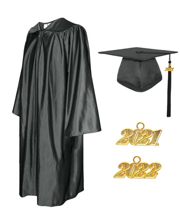 Shiny Graduation Cap and Gown with Tassel Charm Black