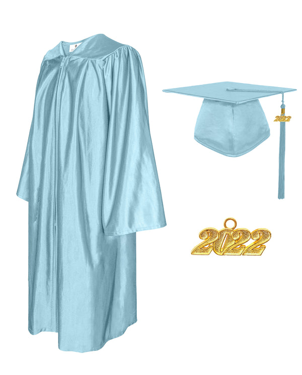 Shiny Graduation Cap and Gown with Tassel Charm Sky Blue