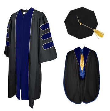 Deluxe Doctoral Graduation Gown Hood & Tam  with Gold Piping
