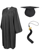 Matte Graduation Cap and Gown with Tassel Charm Unisex Black