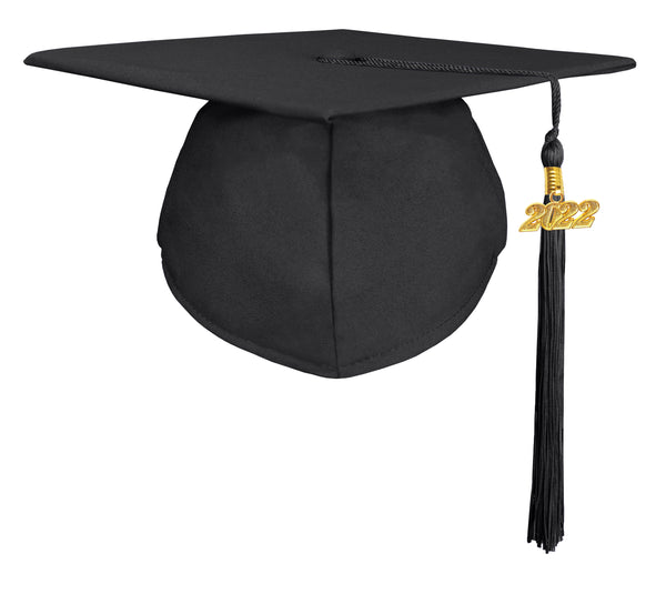 Matte Graduation Cap and Gown with Tassel Charm Unisex Black
