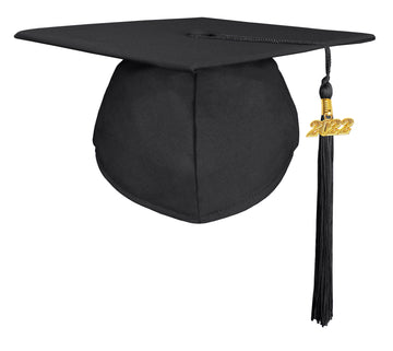 Matte Adult Graduation Cap with Graduation Tassel Charm Black
