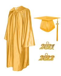 Shiny Graduation Cap and Gown with Tassel Charm Gold