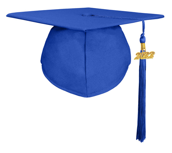 Matte Graduation Cap and Gown with Tassel Charm Unisex Royal Blue