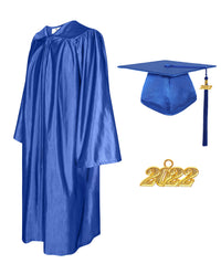 Shiny Graduation Cap and Gown with Tassel Charm Royal Blue