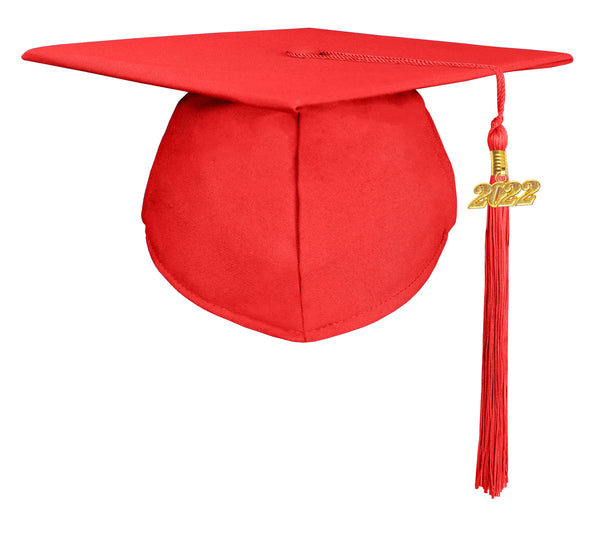 Matte Graduation Cap and Gown with Tassel Charm Unisex Red