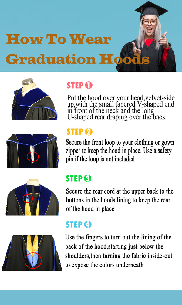 Doctoral Graduation Hood with Gold Piping