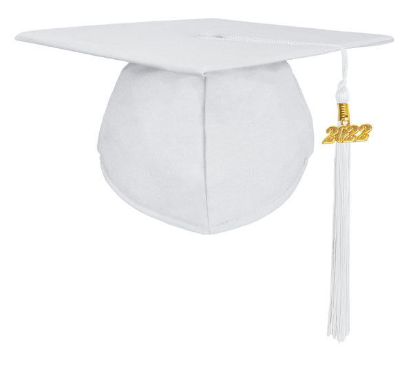 Matte Graduation Cap and Gown with Tassel Charm Unisex White