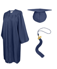 Matte Graduation Cap and Gown with Tassel Charm Unisex Navy